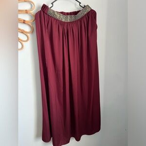 Zara Elegant Maroon Maxi Skirt with Beaded Waistband